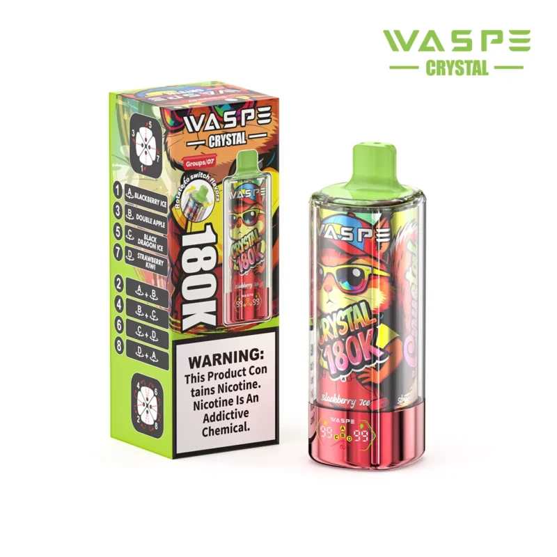180k Vape Waspe Crystal 8 In 1 Flavors Einweg Blackberry Ice Double Apple Black Dragon Strawberry Kiwi 2 Disposable Devi
