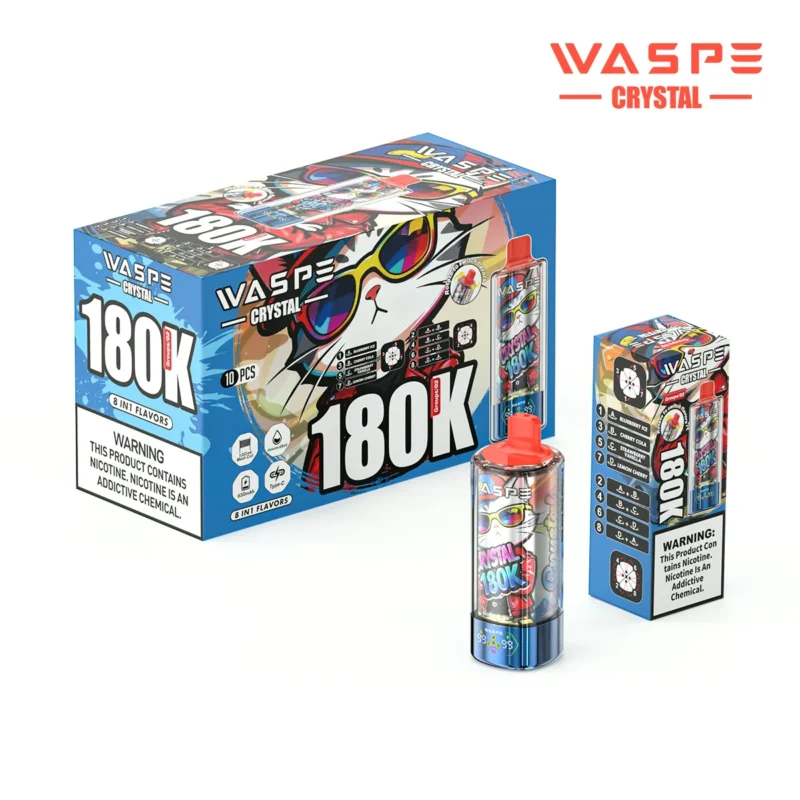 180k Vape Waspe Crystal 8 In 1 Flavors Einweg Blueberry Ice Cherry Cola Strawberry Vanilla Lemon Disposable Device