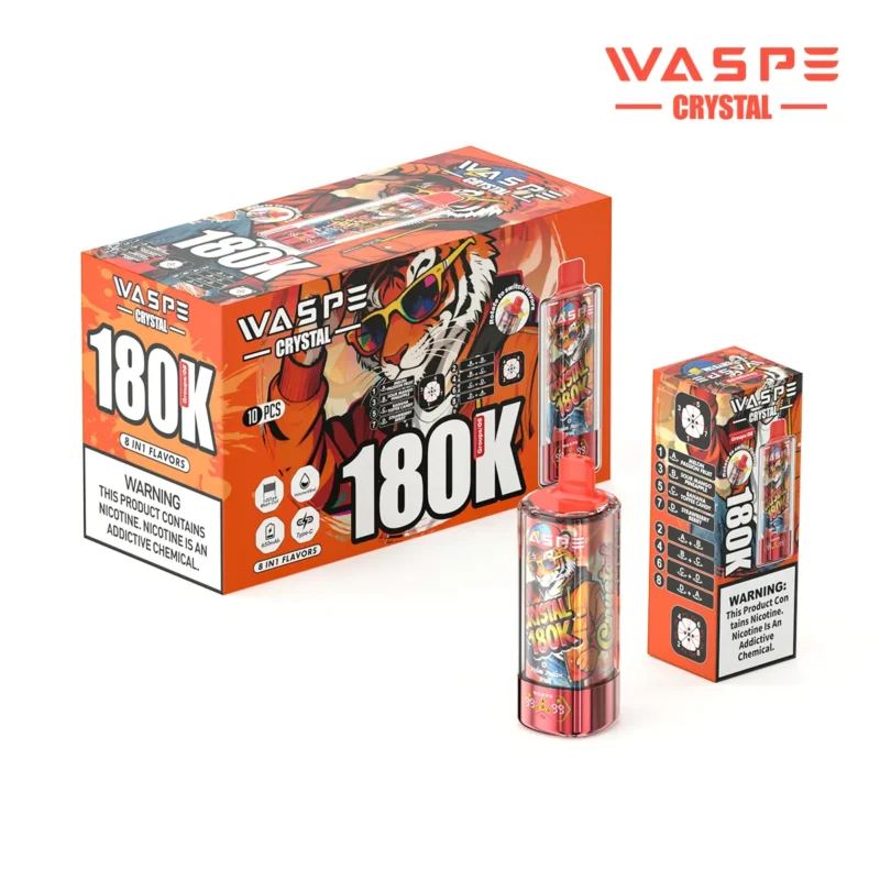 180k Vape Waspe Crystal 8 In 1 Flavors Einweg Melon Passion Fruit Sour Mango Pineapple Banana Toffee Candy Strawberryber detail