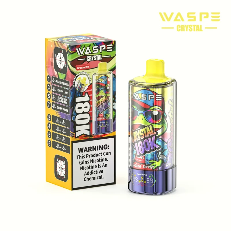 180k Vape Waspe Crystal 8 In 1 Flavors Einweg Mixed Berries Lemon Lime Blueberry Raspberry Green Apple 2 Disposable Devi