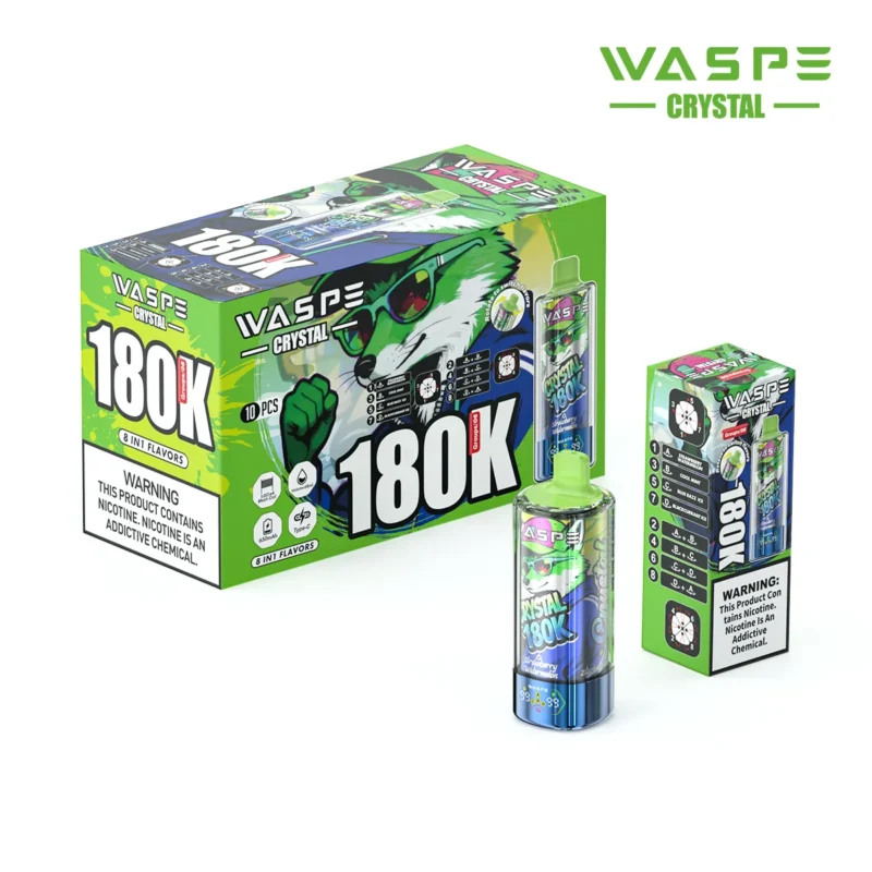 180k Vape Waspe Crystal 8 In 1 Flavors Einweg Strawberry Watermelon Cool Mintblue Razz Ice Blackcurrant Disposable Devic