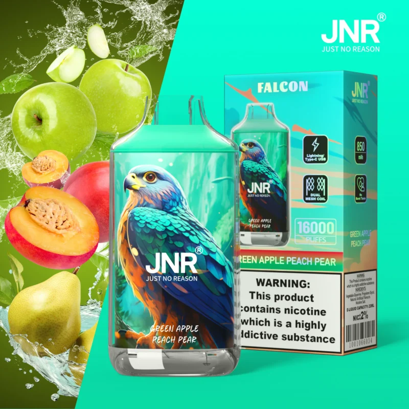 Jnr Falon 16,000 16k Puffs Disposable Vape Green Apple Peach Pear Disposable Device