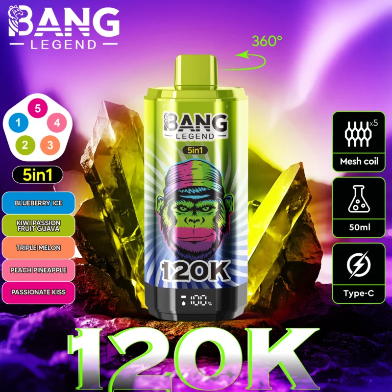 Puff 120k Bang Legend Blueberry Ice Kiwi Passion Fruit Guava Triple Melon Peach Pineapple Passionate Kiss.jpg Disposable