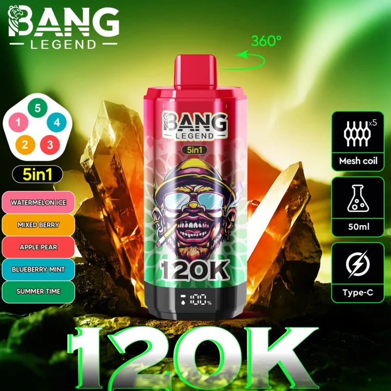 Puff 120k Bang Legend Disposable Vape Watermelon Ice Mixed Berries Apple Pear Blueberry Mint Summer Time.jpg Disposable Devi