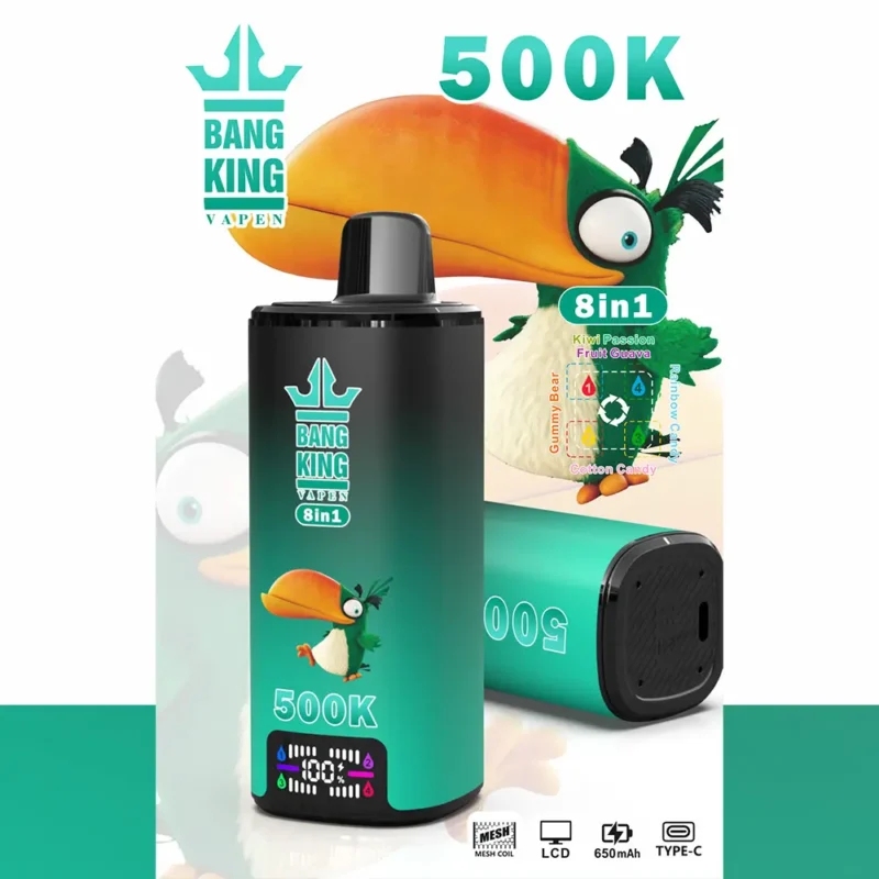 Puff 500k Bang King 500000 Puffs Einweg Vape Kiwi Passion Fruit Guava Gummy Bear Rainbow Candy Cotton Candy.jpg Disposab
