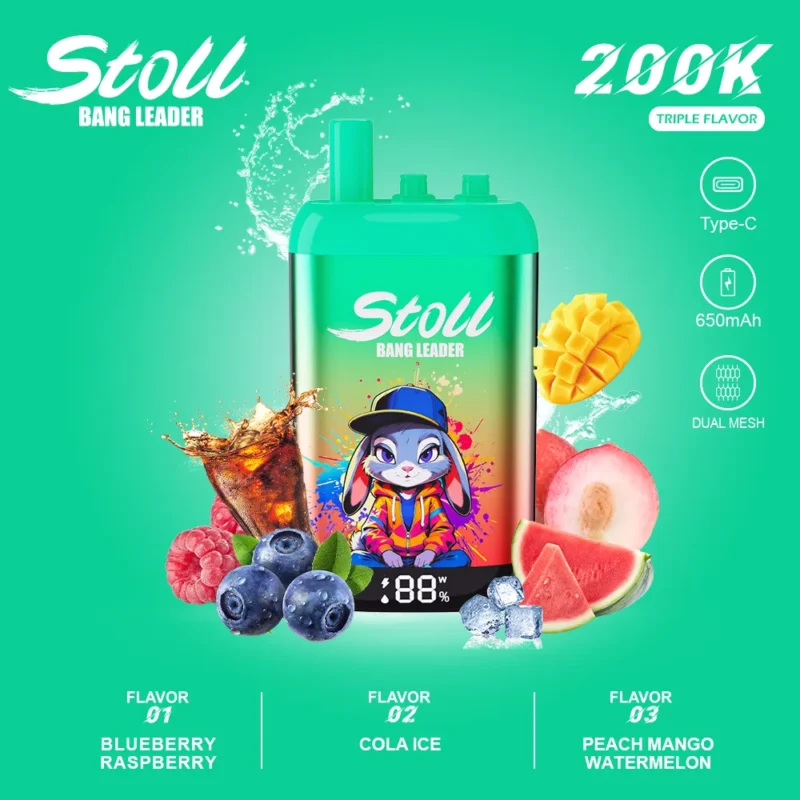 Stoll Bang Leader 200k Puffs Einweg Vape 3 In 1 Flavors Blueberry Raspberry Cola Ice Peach Mango Watermelon Disposable D