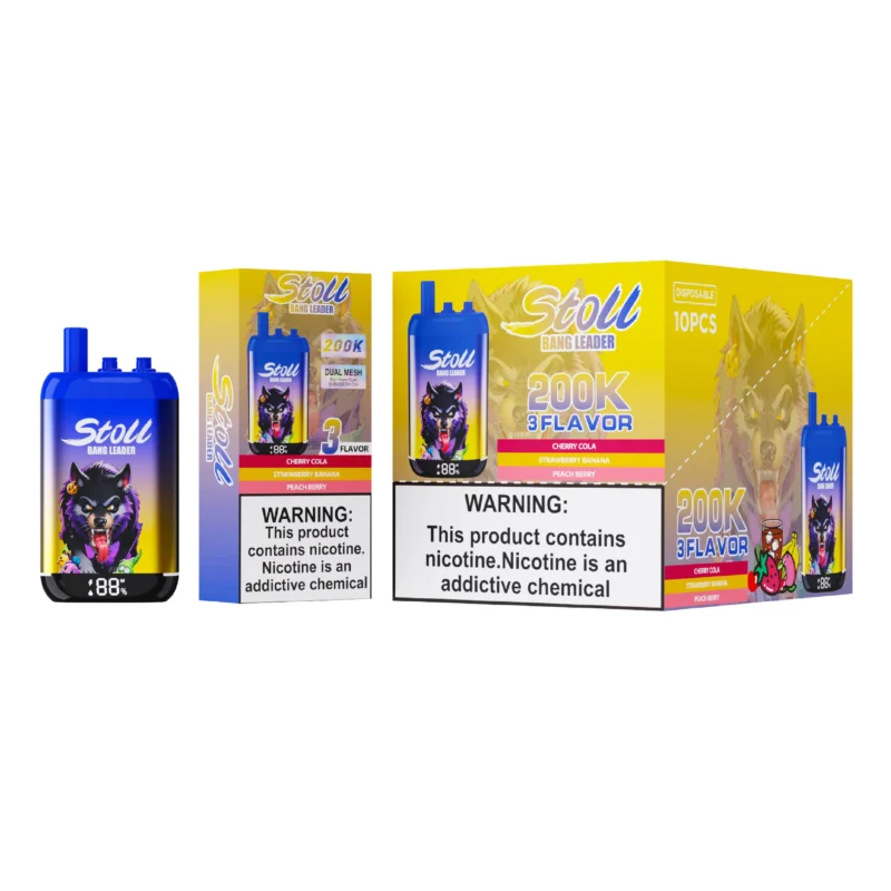 Stoll Bang Leader 200k Puffs Einweg Vape 3 In 1 Flavors Cherry Cola Strawberry Banana Peach Berry Disposable Device