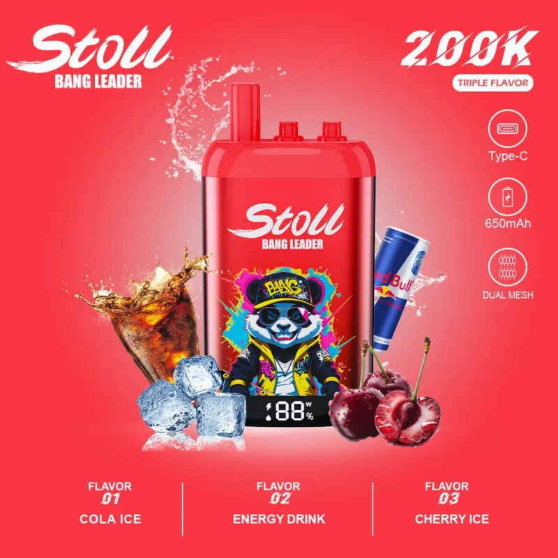 Stoll Bang Leader 200k Puffs Einweg Vape 3 In 1 Flavors Cola Ice Energy Drink Cherry Disposable Device