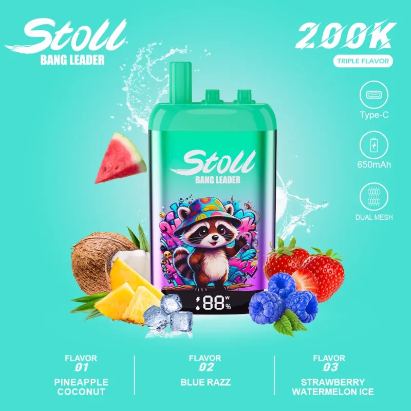 Stoll Bang Leader 200k Puffs Einweg Vape 3 In 1 Flavors Pineapple Coconut Blue Razz Strawberry Watermelon Ice Disposable detail
