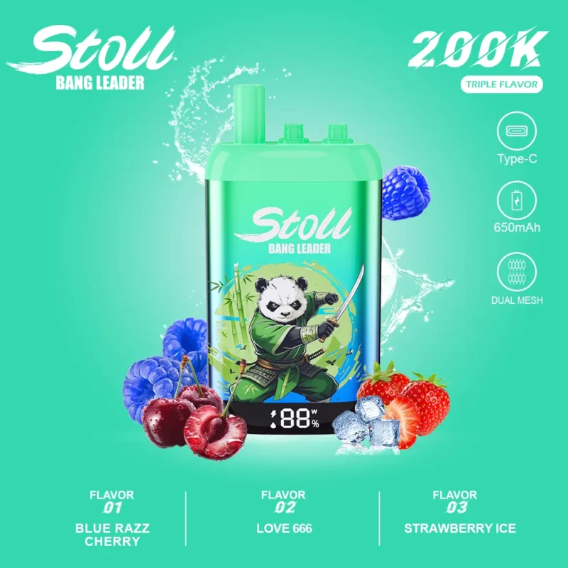Stoll Bang Leader 200k Puffs Einweg Vape 3 In 1 Flavors – 110000 Puffar Blue Razz Cherry Love 666 Strawberry Ice Disposa detail