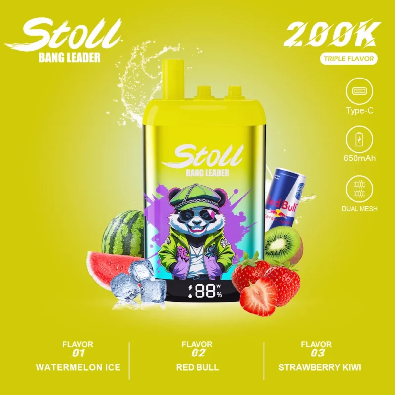 Stoll Bang Leader 200k Puffs Einweg Vape 3 In 1 Flavors Watermelon Ice Red Bull Strawberry Kiwi Disposable Device