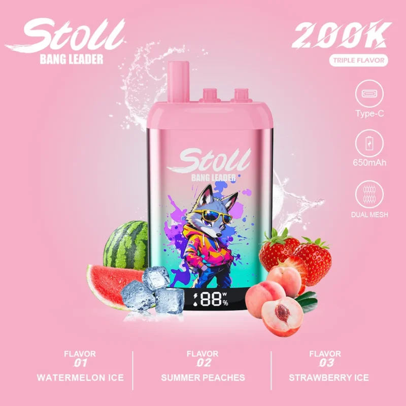 Stoll Bang Leader 200k Puffs Einweg Vape 3 In 1 Flavors Watermelon Ice Summer Peaches Strawberry Disposable Device detail