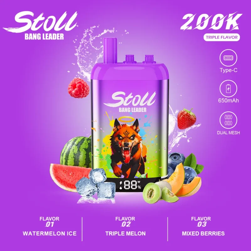 Stoll Bang Leader 200k Puffs Einweg Vape 3 In 1 Flavors Watermelon Ice Triple Melon Mixed Berries Disposable Device detail