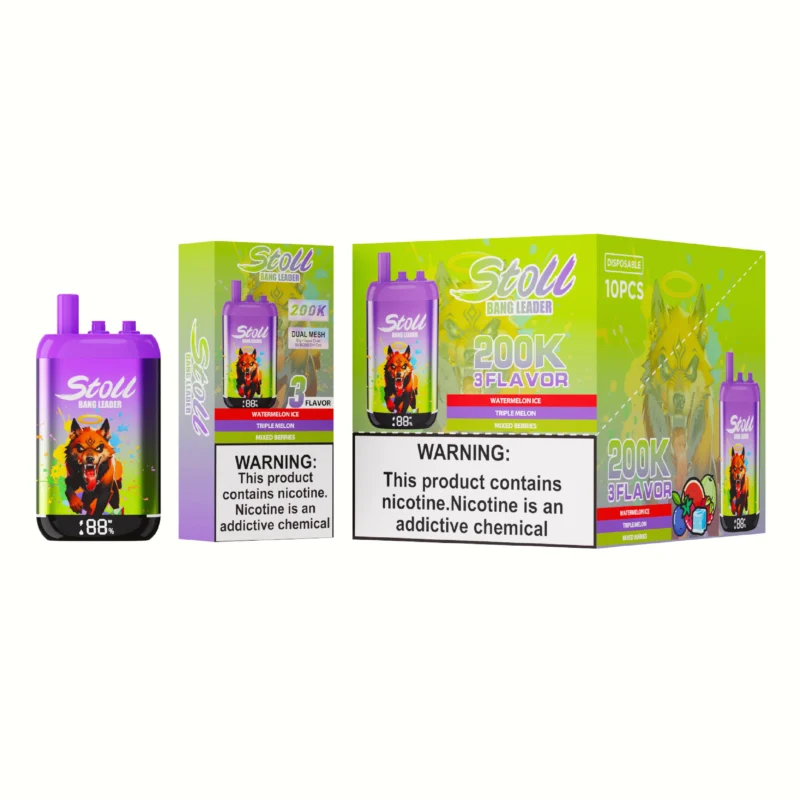 Stoll Bang Leader 200k Puffs Einweg Vape 3 In 1 Flavors Watermelon Ice Triple Melon Mixed Berries Disposable Device