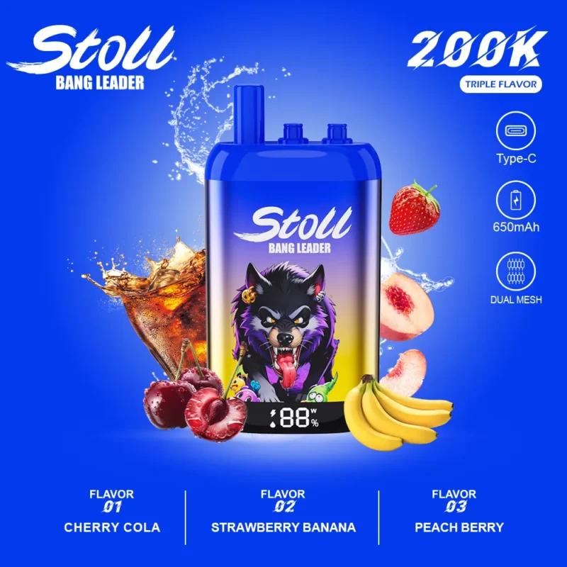 Stoll Bang Leader 200kpuffs Einweg Vape 3 In 1 Flavors Cherry Cola Strawberry Banana Peach Berry Disposable Device