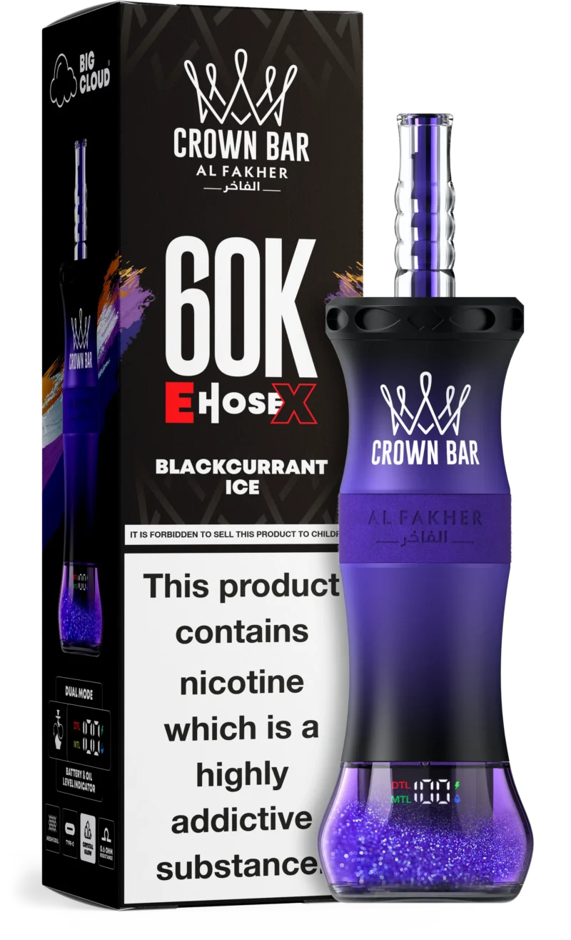 Al Fakher Crown Bar E Cartridge, 60,000 Puffs, Disposable Vape, Blackcurrant Ice, Disposable Device