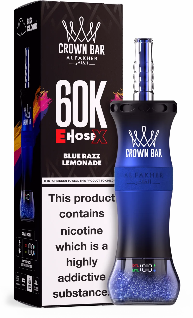Al Fakher Crown Bar E Cartridge, 60,000 Puffs, Disposable Vape, Blue Razz Lemonade, Disposable Device