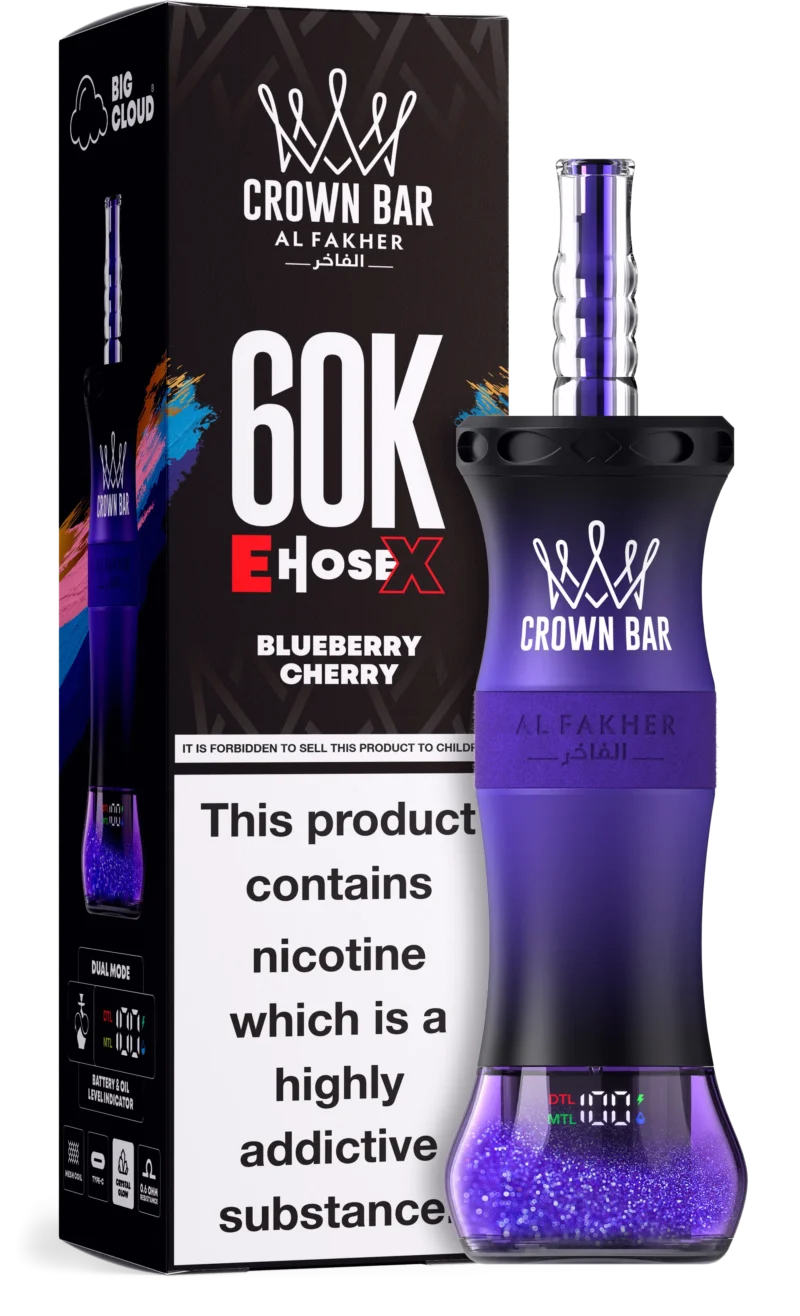 Al Fakher Crown Bar E Pipe X 60,000 Puffs Disposable Vape Blueberry Cherry Disposable Device