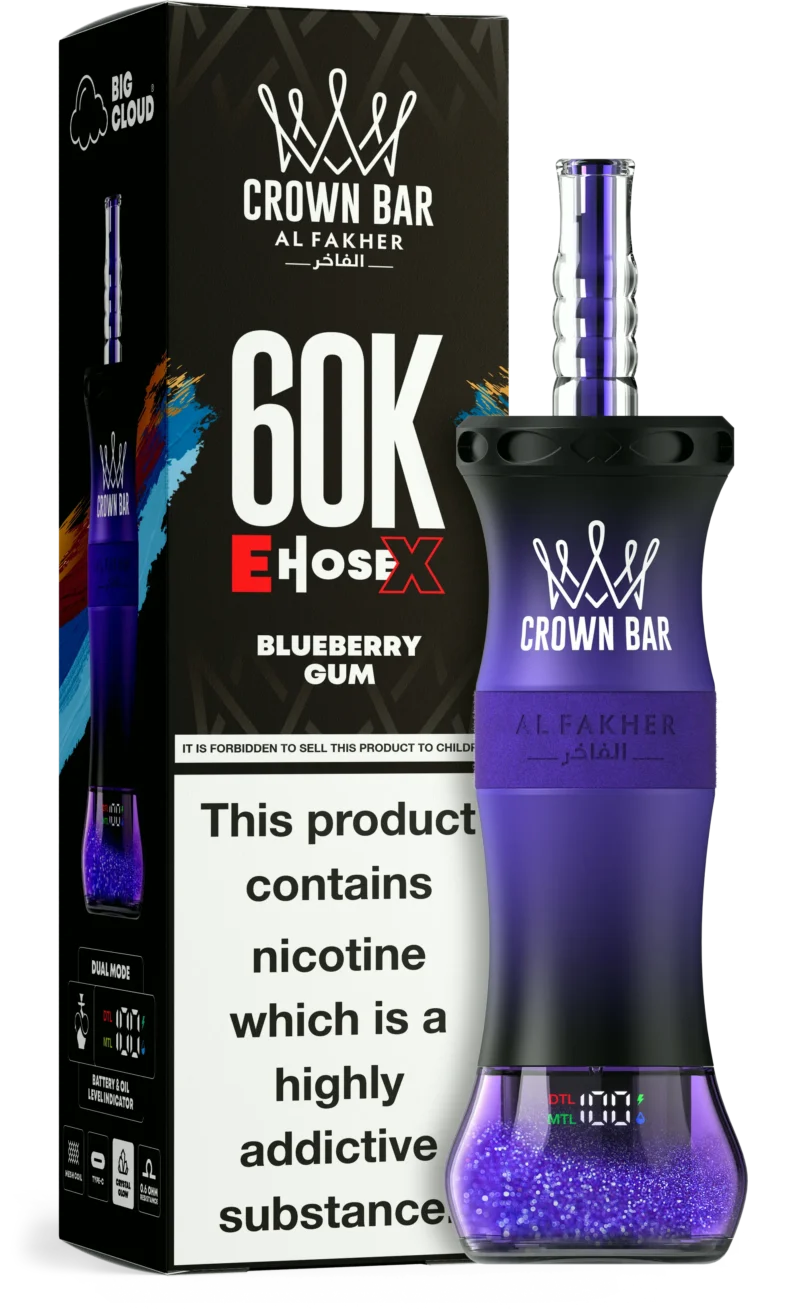 Al Fakher Crown Bar E Cartridge, 60,000 Puffs, Disposable Vape, Blueberry Gum, Disposable Device