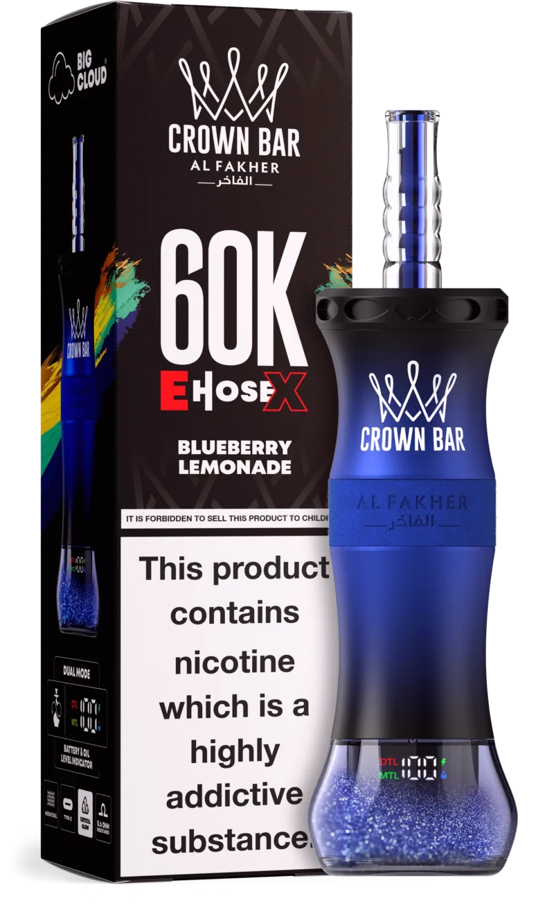 Al Fakher Crown Bar E Cartridge, 60,000 Puffs, Disposable Vape, Blueberry Lemonade Disposable Device