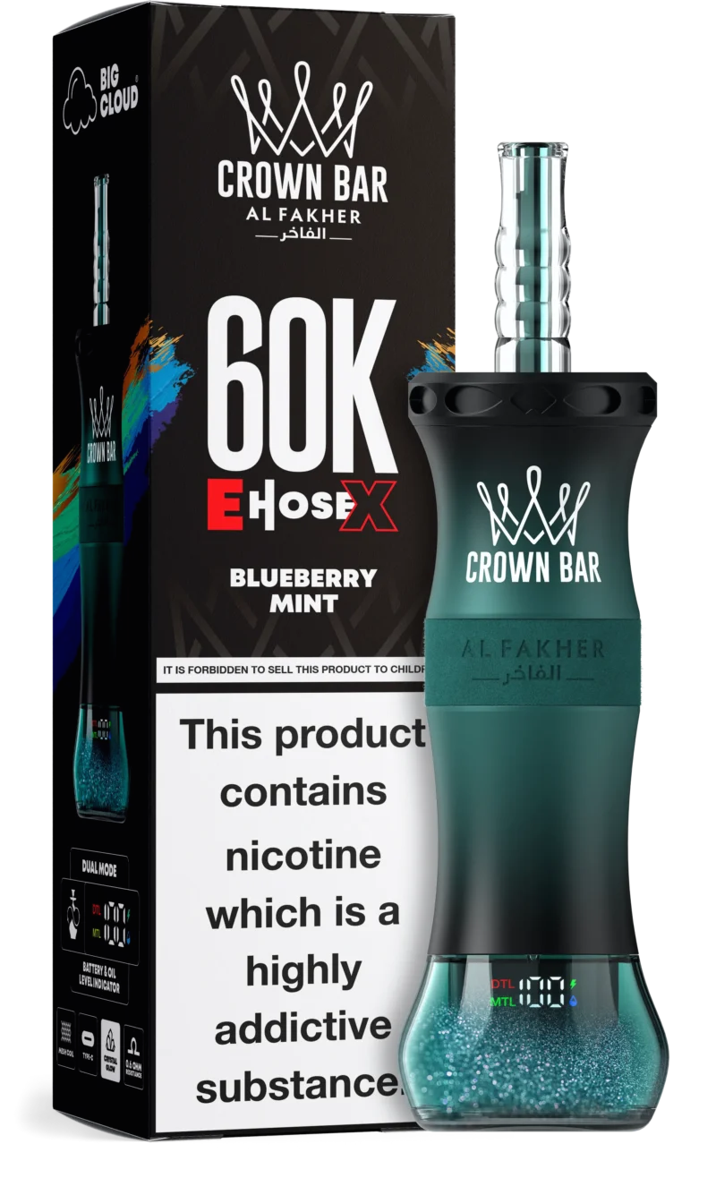 Al Fakher Crown Bar E Pipe X 60,000 Puffs Disposable Vape Blueberry Mint Disposable Device