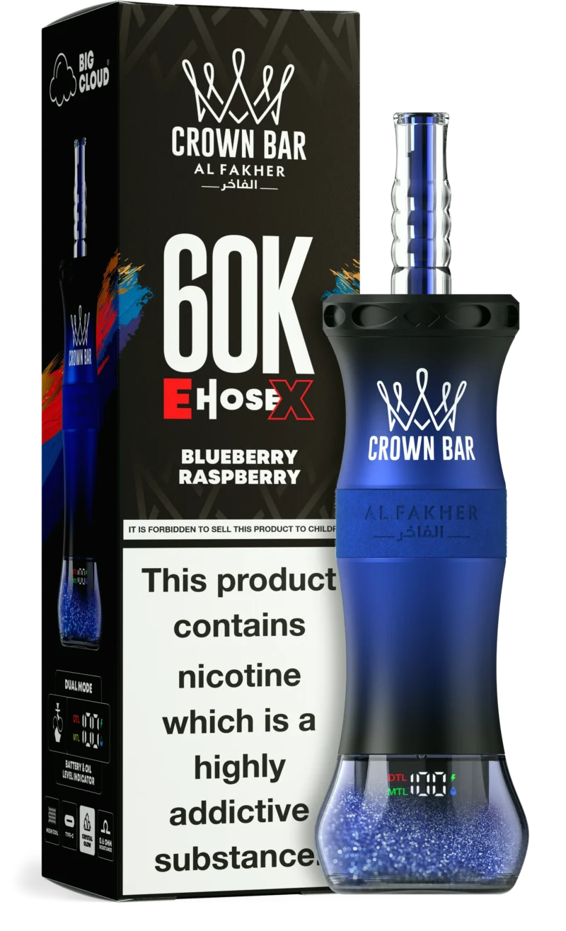Al Fakher Crown Bar E Pipe X 60,000 Puffs Disposable Vape Blueberry Raspberry Disposable Device