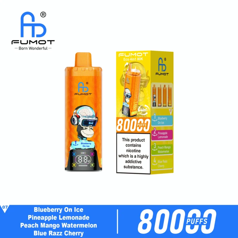 Fumot Eco 80k 80000k Puffs Einweg Vape Blueberry On Ice Pineapple Lemonade Peach Mango Watermelon Blue Razz Cherry 2 Dis