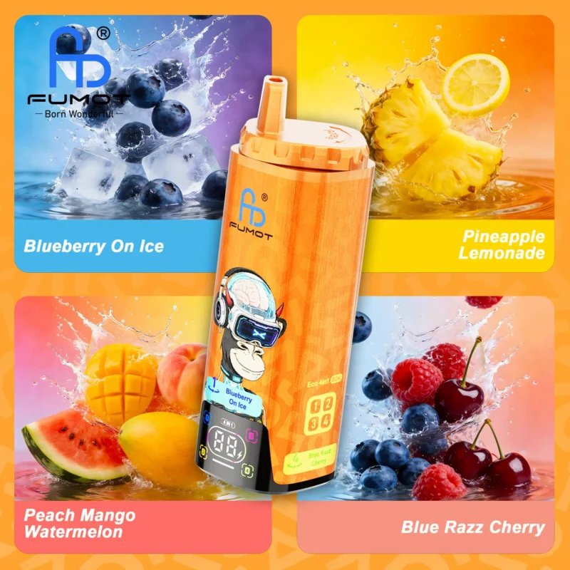 Fumot Eco 80k 80000k Puffs Einweg Vape Blueberry On Ice Pineapple Lemonade Peach Mango Watermelon Blue Razz Cherry 3 Dis