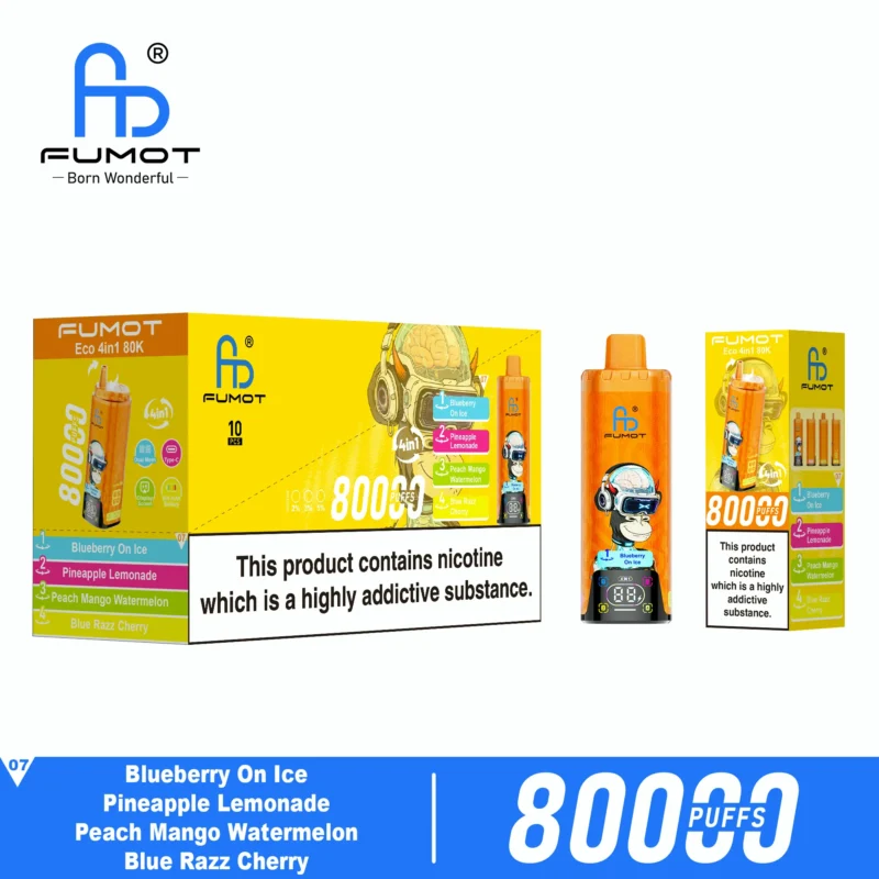 Fumot Eco 80k 80000k Puffs Einweg Vape Blueberry On Ice Pineapple Lemonade Peach Mango Watermelon Blue Razz Cherry Dispo