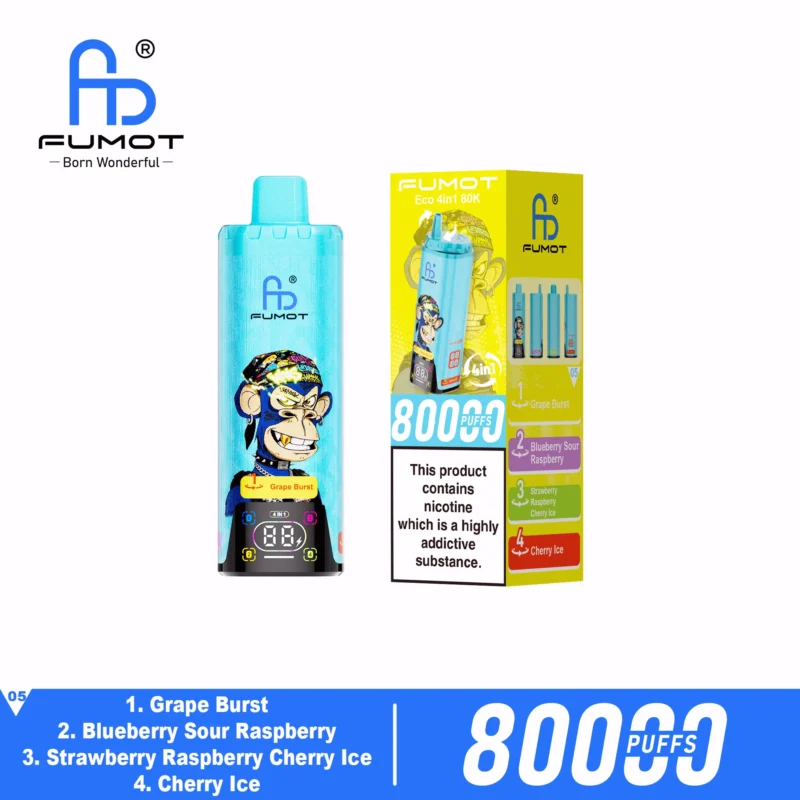 Fumot Eco 80k 80000k Puffs Einweg Vape Grape Burst Blueberry Sour Raspberry Strawberry Cherry Ice 3 Disposable Device