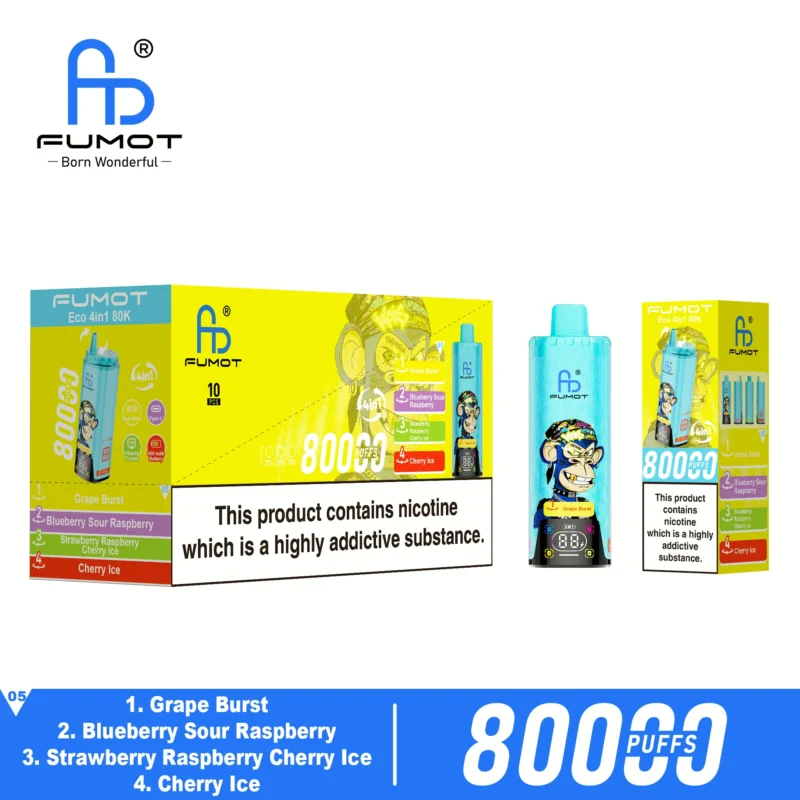 Fumot Eco 80k 80000k Puffs Einweg Vape Grape Burst Blueberry Sour Raspberry Strawberry Cherry Ice Disposable Device