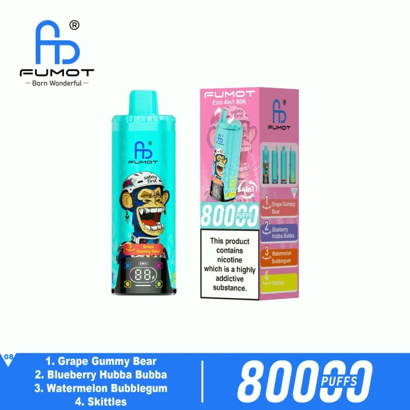 Fumot Eco 80k 80000k Puffs Einweg Vape Grape Gummy Bear Blueberry Hubba Bubba Watermelon Bubblegum Skittles 2
