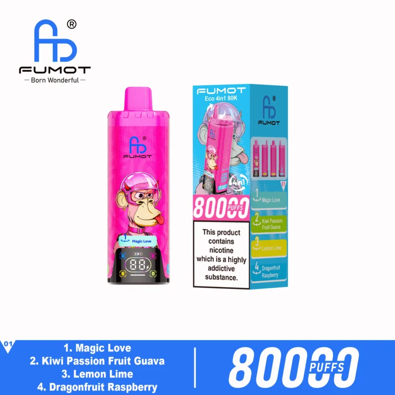 Fumot Eco 80k 80000k Puffs Einweg Vape Magic Love Kiwi Passion Fruit Guava Dragonfruit Raspberry Lemon Lime 2 Disposable