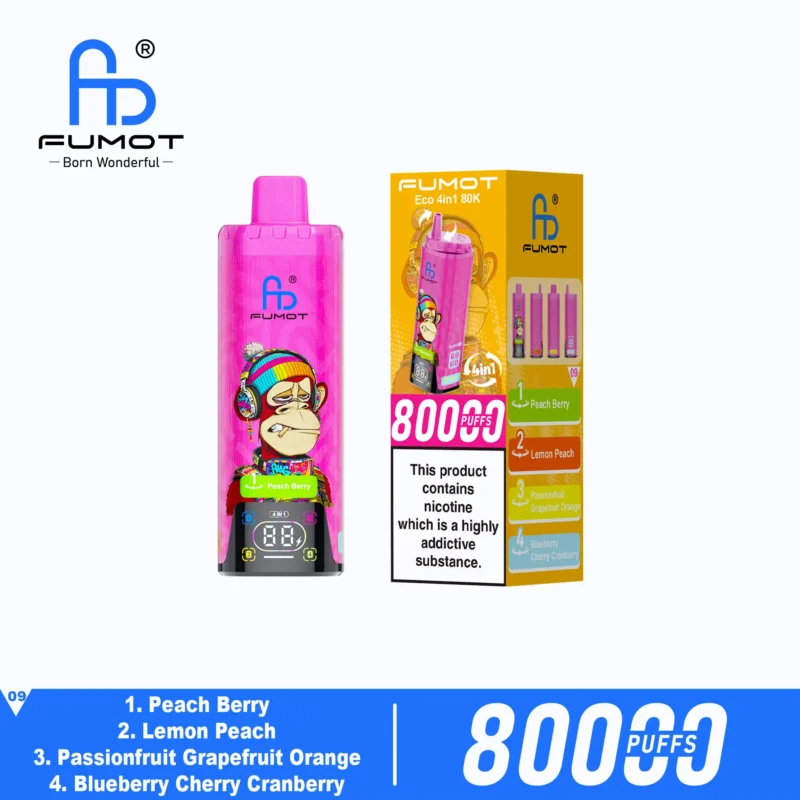 Fumot Eco 80k 80000k Puffs Einweg Vape Peach Berry Lemon Passionfruit Grapefruit Orange Blueberry Cherry Cranberry 2 Dis