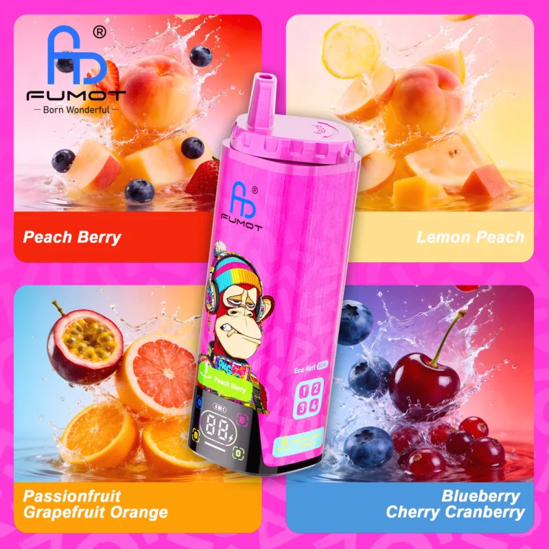 Fumot Eco 80k 80000k Puffs Einweg Vape Peach Berry Lemon Passionfruit Grapefruit Orange Blueberry Cherry Cranberry 3 Dis
