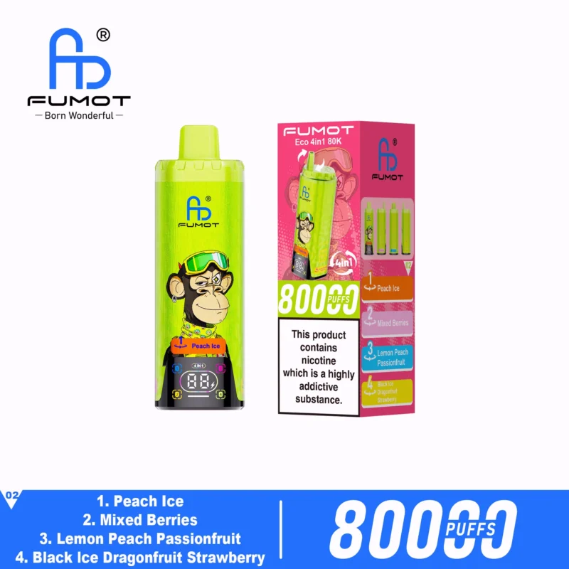 Fumot Eco 80k 80000k Puffs Einweg Vape Peach Ice Mixed Berries Lemon Passionfruit Black Dragonfruit Strawberry 2 Disposa