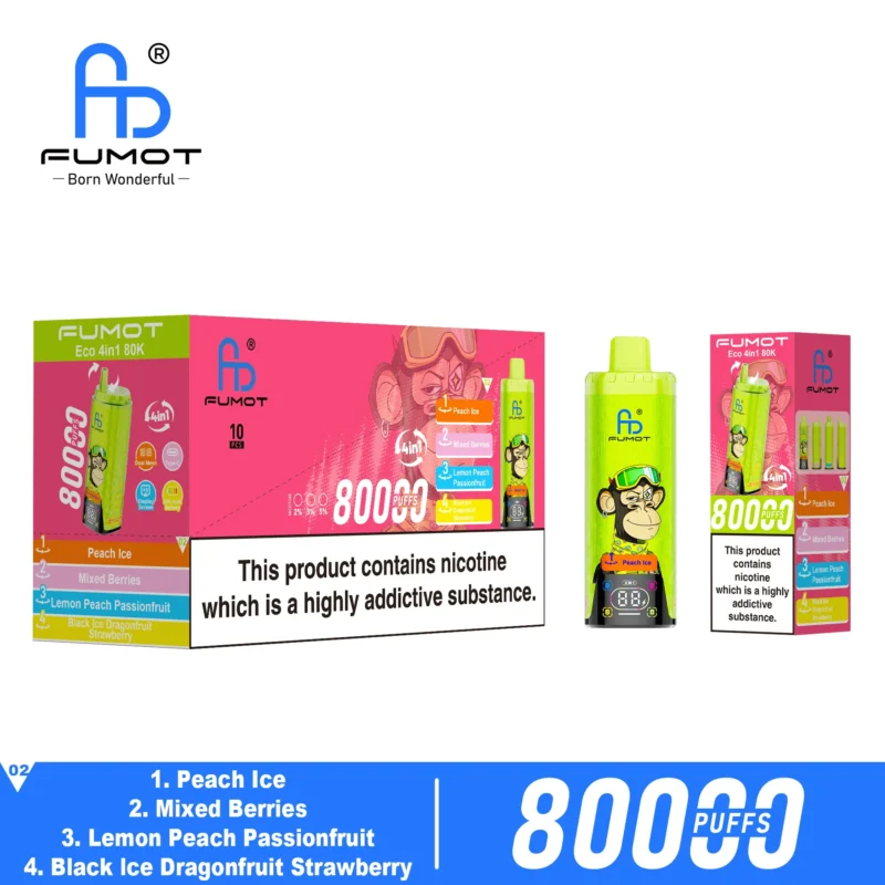 Fumot Eco 80k 80000k Puffs Einweg Vape Peach Ice Mixed Berries Lemon Passionfruit Black Dragonfruit Strawberry Disposabl