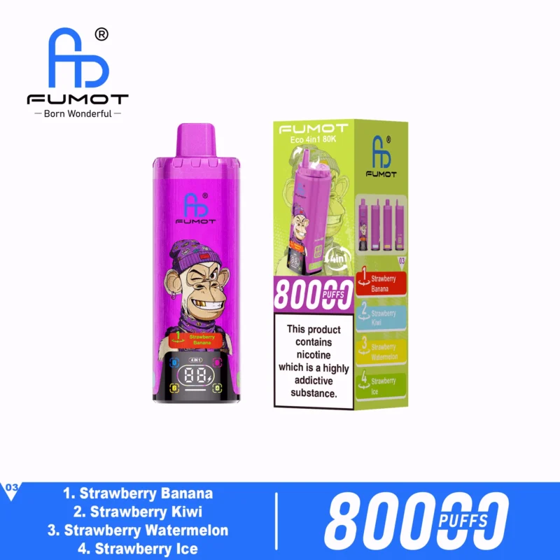 Fumot Eco 80k 80000k Puffs Einweg Vape Strawberry Banana Kiwi Watermelon Ice 3 Disposable Device