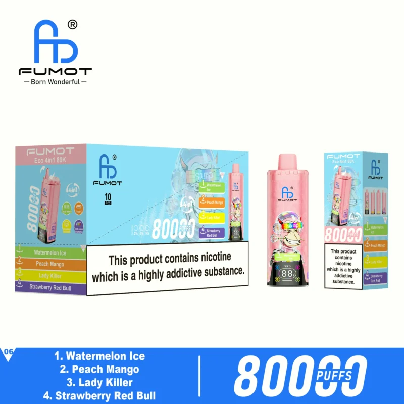 Fumot Eco 80k 80000k Puffs Einweg Vape Watermelon Ice Peach Mango Lady Killer Strawberry Red Bull Disposable Device